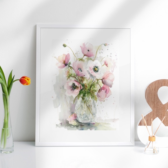 Watercolor Anemone Flowers Wall Art Illustration Print Poster Unframed - Picture 9 of 10